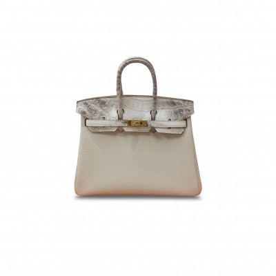 HERMÈS MASTER  BIRKIN 30 HIMALAYAN LEATHER AND TOGO MILKSHAKE WHITE GOLD BUCKLE H076235CKV6 (30*22*16cm)